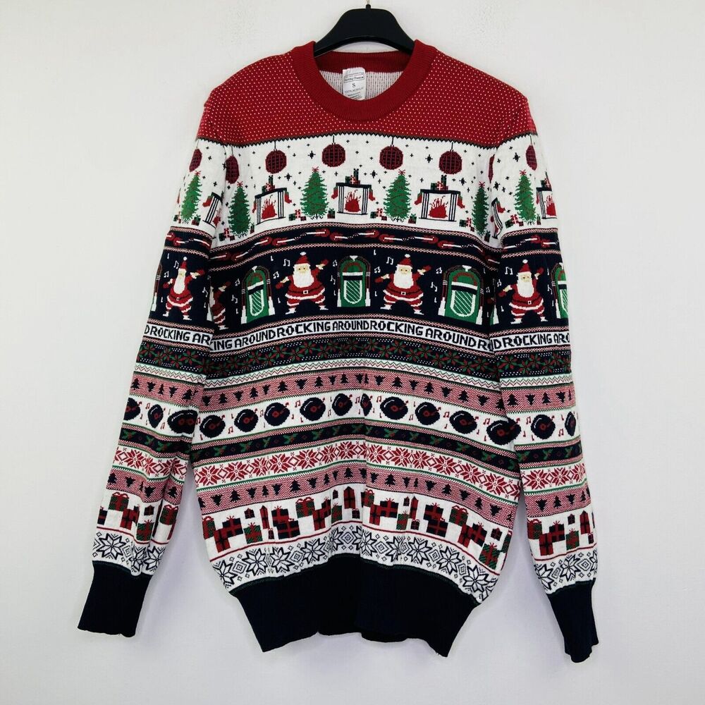 Holiday Classics Small Ugly Christmas Sweater Santa Jukebox Rocking NWT